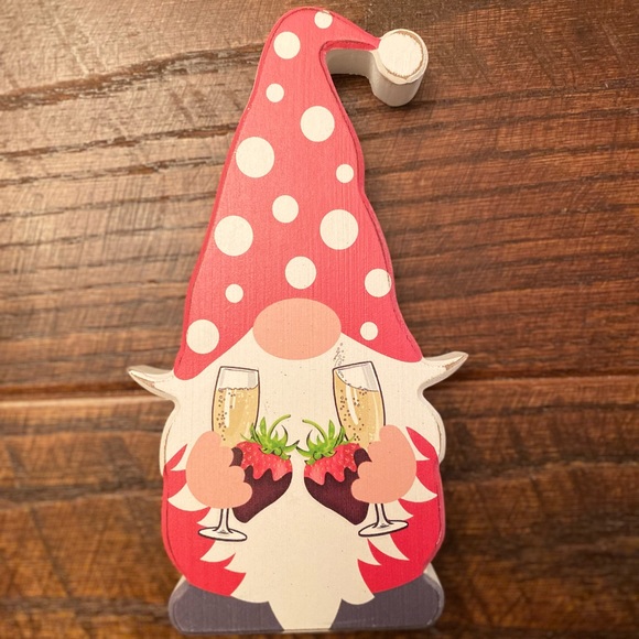 Valentine's Day Gnome Wood Sign, Gnome With Champagne & Chocolate Strawberries - Picture 3 of 12